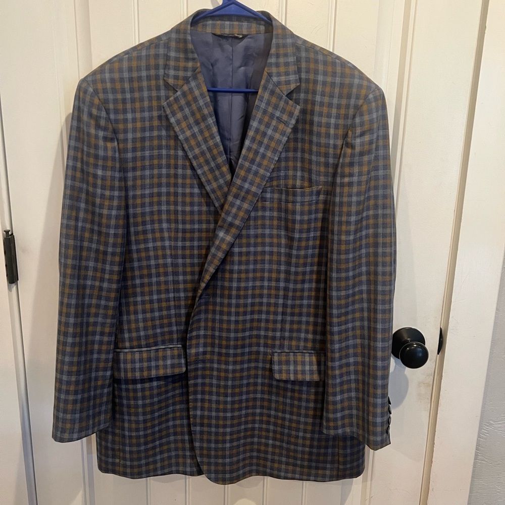 G. Manzoni Men's Blue and Brown Plaid Blazer 48R